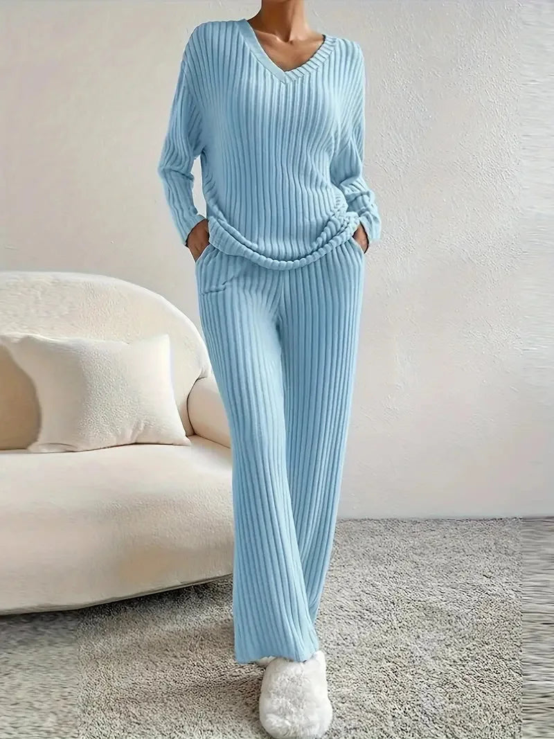 Ribgebreide lounge set