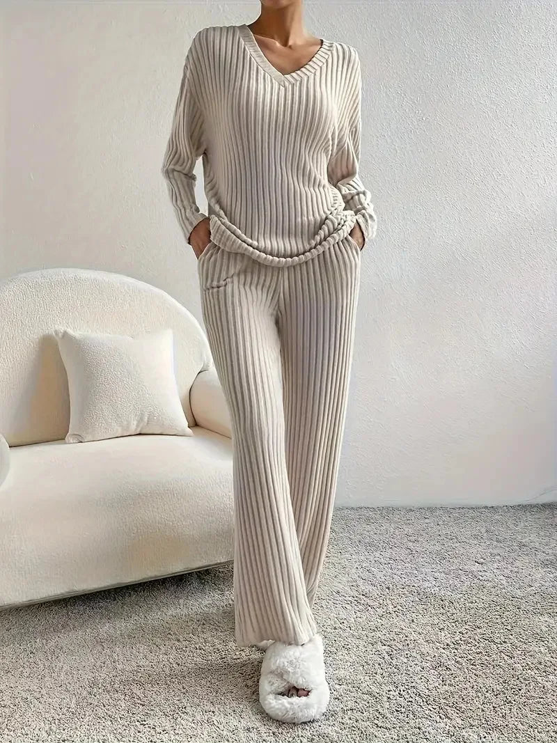 Ribgebreide lounge set